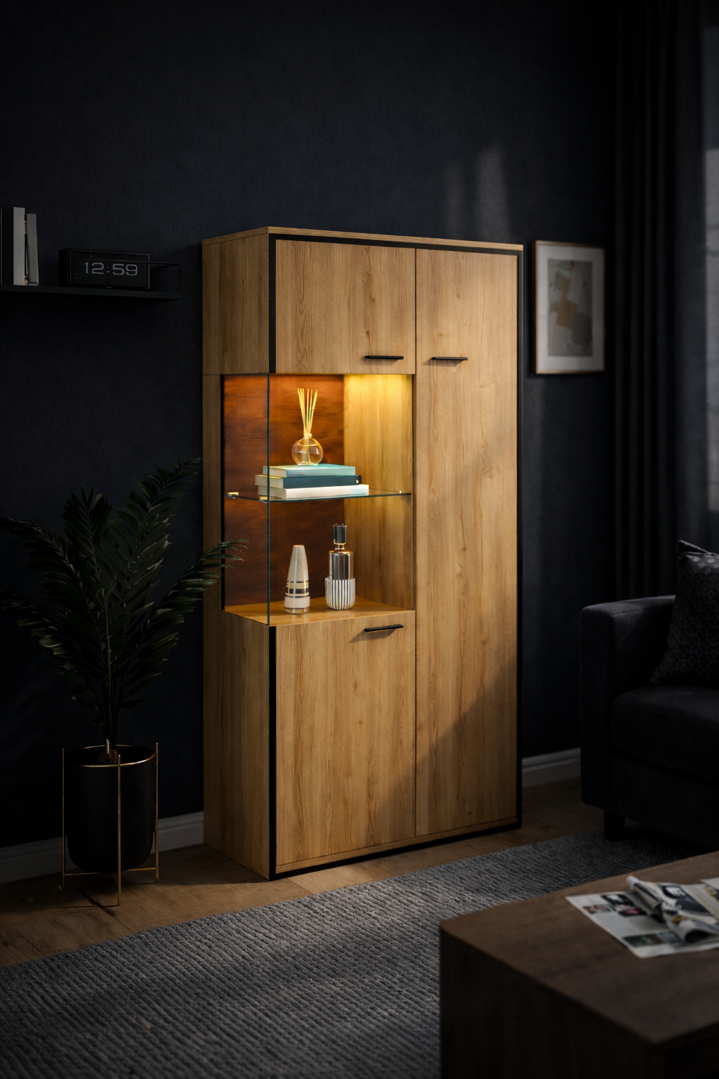 Vitrina moderna de madera natural