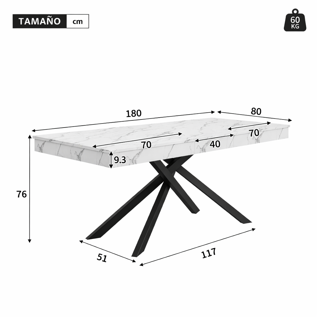 Mesa de Comedor Extensible 140–180 cm para 6–8 Personas