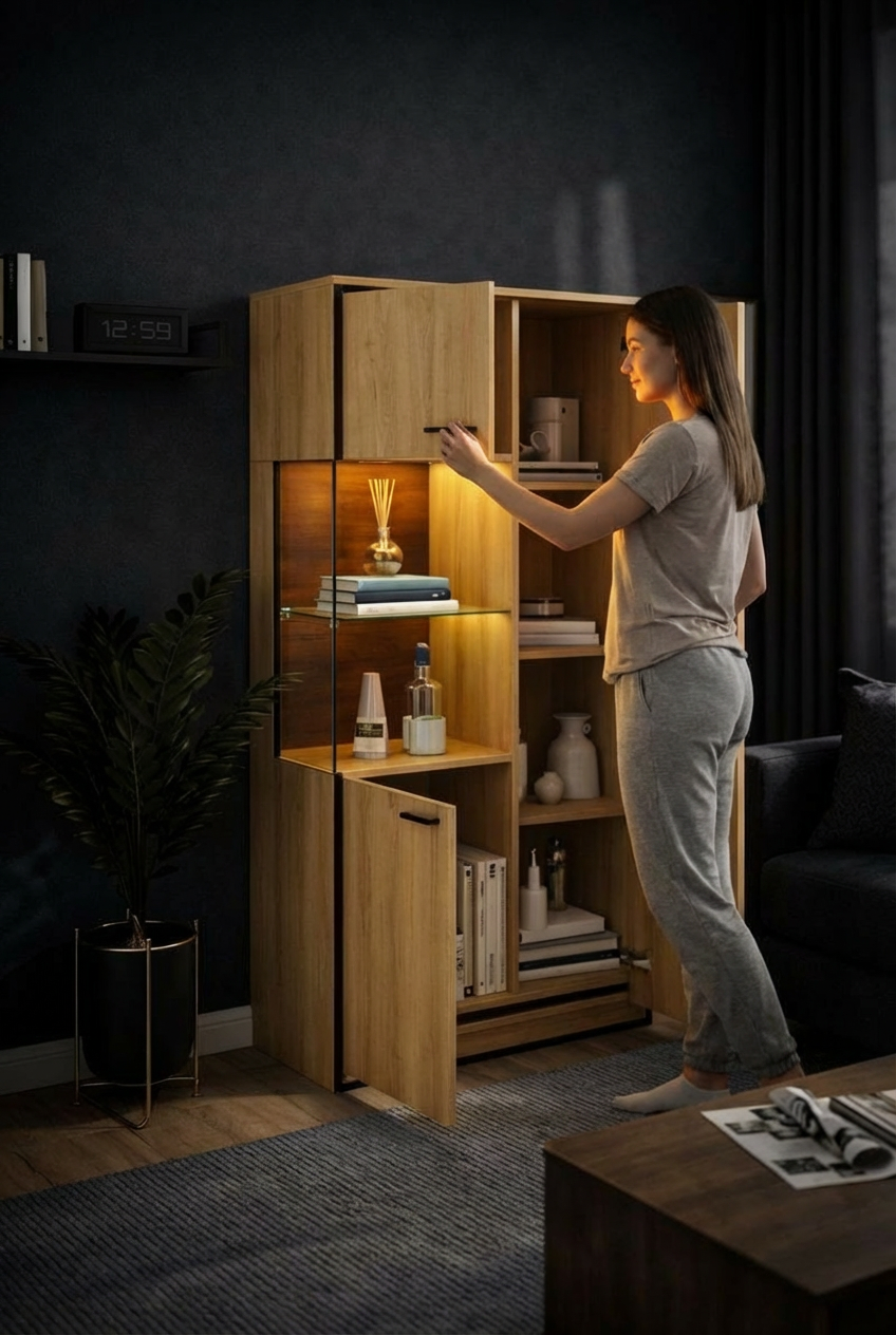 Vitrina moderna de madera natural